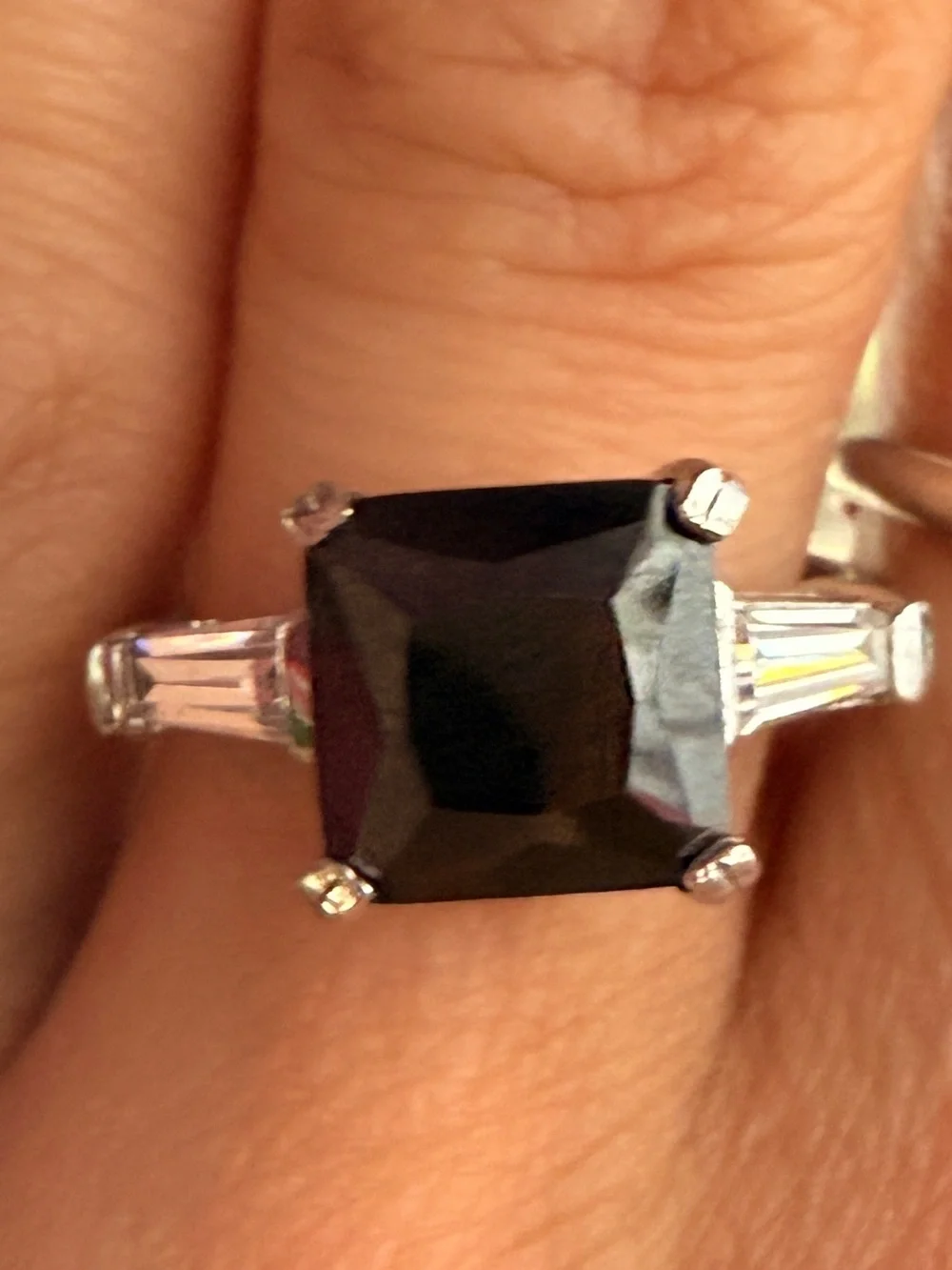 VINTAGE 1980s ART DECO STERLING SILVER HEMATITE RING SZ7